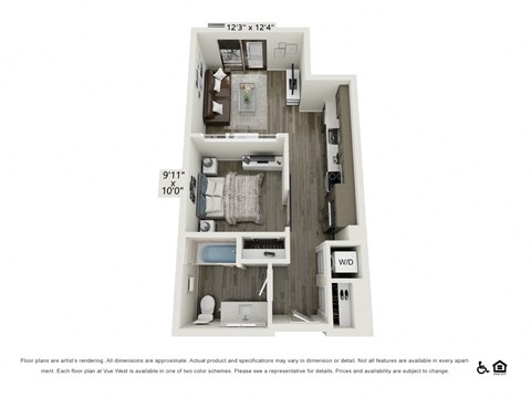 Floor plan for studio, 1 bath, 593 sqft